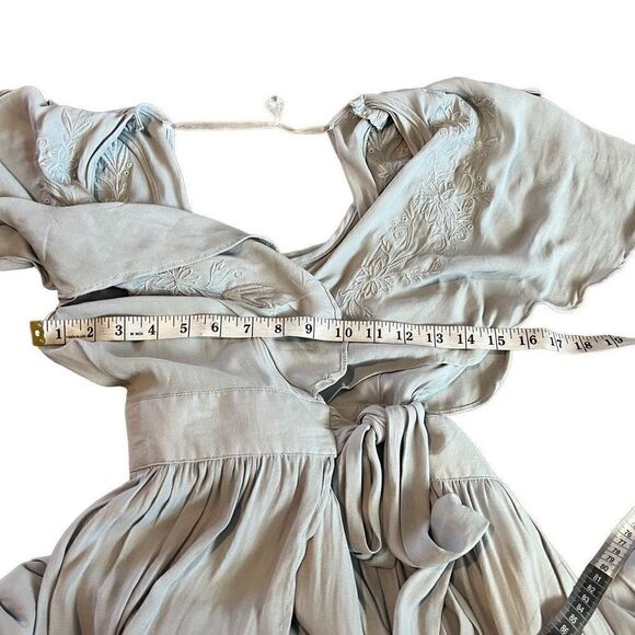 Free People Fiona Long Gray Floral Embroidered Wrap Maxi Dress SIZE S - Picture 2 of 10